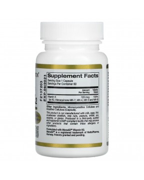 California Gold Nutrition, витамин K2 полного спектра действия, 120 мкг, 60 растительных капсул